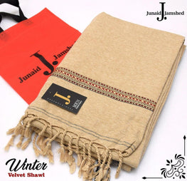 Luxurious Embroidered Velvet Shawl - Beige, Single Piece