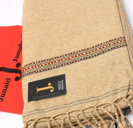 Luxurious Embroidered Velvet Shawl - Beige, Single Piece